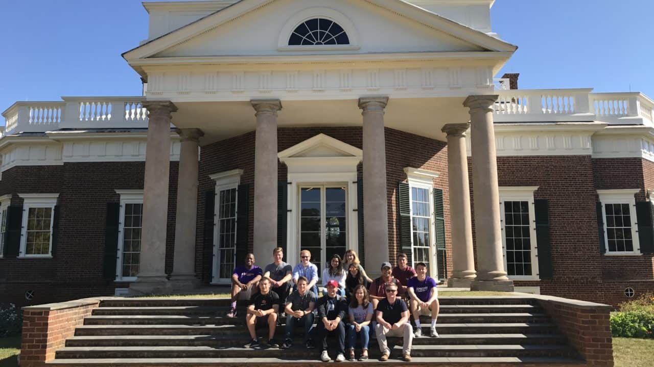 Students at Moticello, the home of President Thomas Jefferson